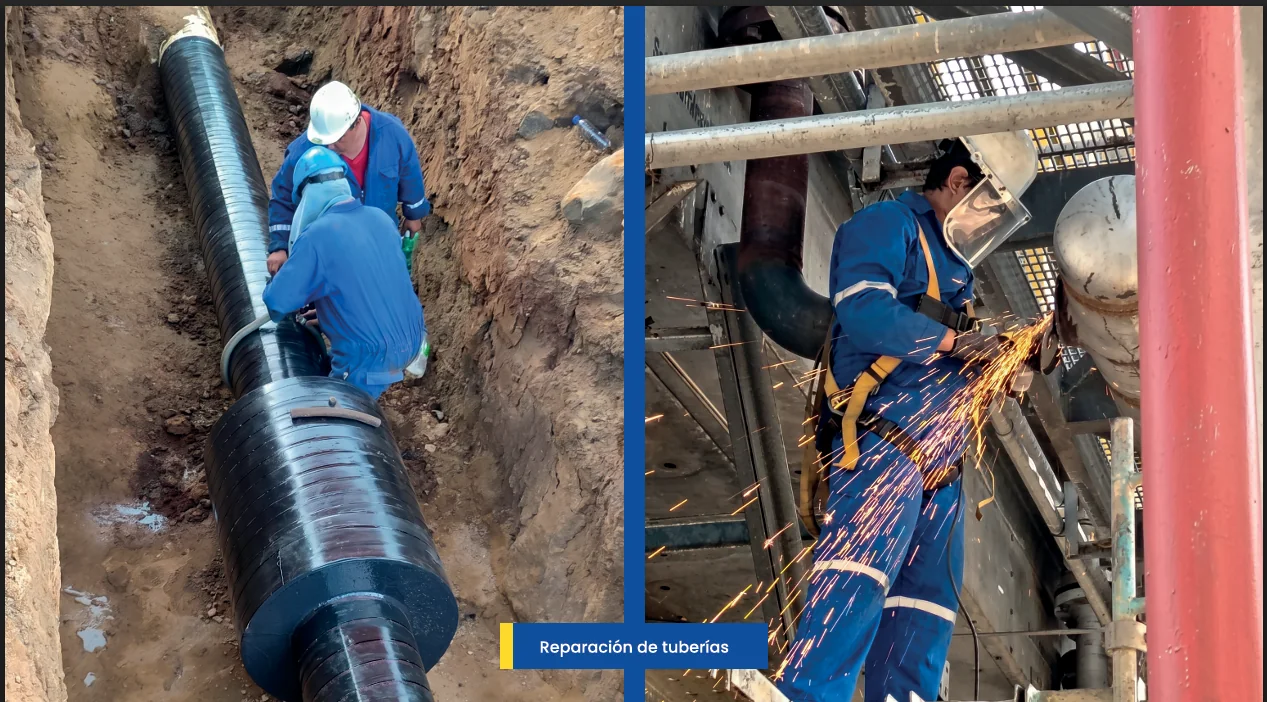 Técnicos realizando reparación de tuberías